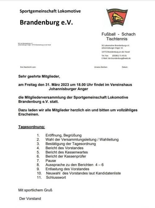 Mitgliederversammlung am 31.03.2023