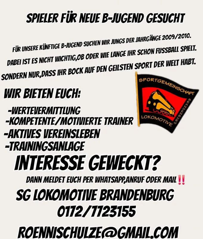 Lok Brandenburg sucht fußballbegeisterten Nachwuchs